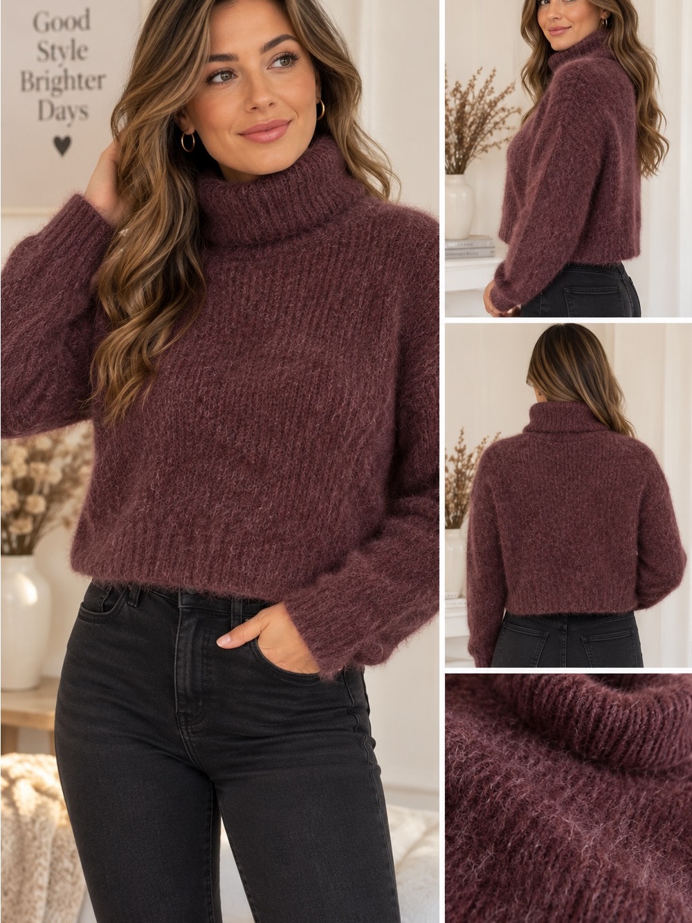 Talula Aritzia Fuzzy Cropped Turtleneck Sweater – Size M